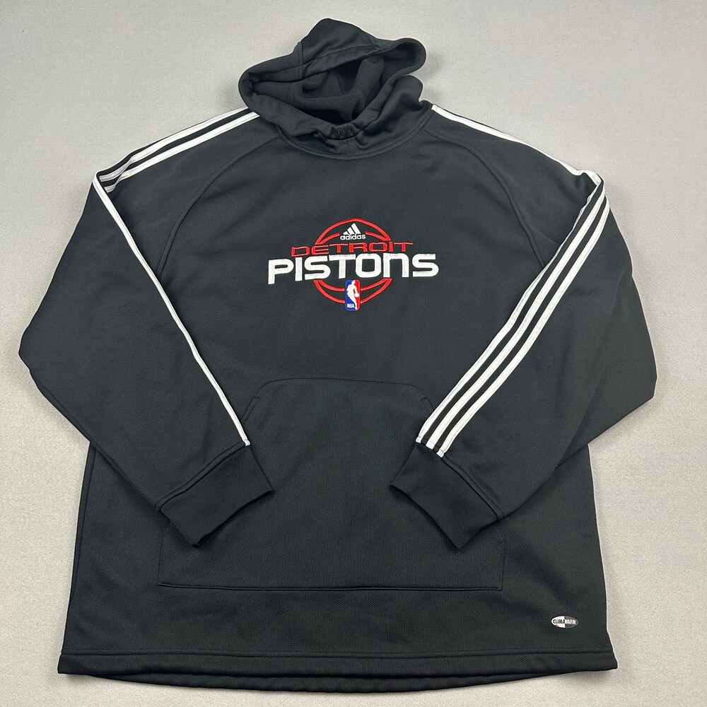 Detroit Pistons Hoodie Men Large Black Adidas NBA ClimaWarm Fleece Sweatshirt L
